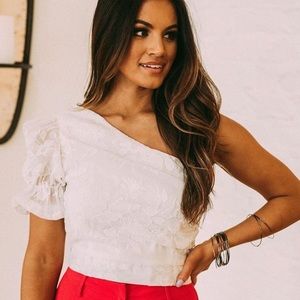 Embroidered One Shoulder Top